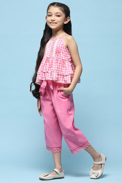 Strappy Pink Embroidered Cotton Top With Pink Solid Pant  image number 0
