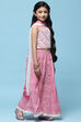 Pink Cotton Embroidered Blouse & Lehenga With Net Dupatta image number 6