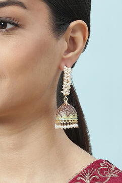 Gold & Maroon Brass Earrings image number 1