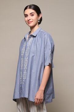 Chambery Blue Cotton Straight Printed Top image number 2