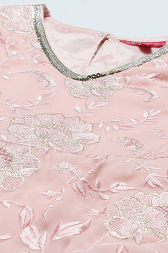 Pink Embroidered Georgette Peplum Sharara Suit Set image number 1