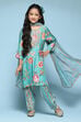Turquoise Viscose Straight Printed Kurta Salwar Suit Set image number 0