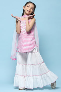 Pink Lehriya Cotton Kurta With Sharara & Net Dupatta image number 0