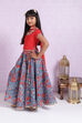 Red And Blue Poly Cotton Lehenga Set image number 5