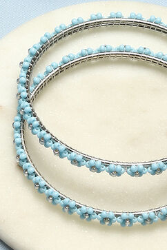 Light Blue & Silver Metal And Beads Bangles image number 1