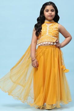 Yellow Chanderi Blouse With Net Lehenga & Net Dupatta image number 0