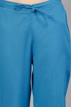 Blue Cotton Printed Straight Kurta & Pants Suit Set image number 2