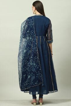 Blue Art Silk Kalidar Kurta Churidar Suit Set image number 4