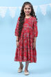 Red Rayon Tiered Printed Kurta Dress image number 5