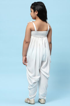 White Rayon Strappy Jumpsuit With Crochet Lace Detail image number 3