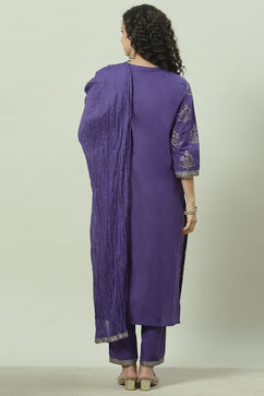 Purple Cotton Straight Kurta Regular Pant Suit Set image number 4