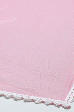 Pink Cotton Tiered Kurta With Palazzo & Net Dupatta  image number 3