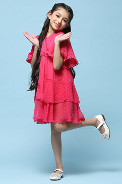 Pink Chiffon Dobby Tiered Dress image number 0