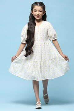 White Tiered Schiffli Cotton Dress image number 5