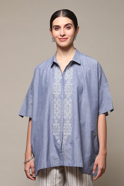 Chambery Blue Cotton Straight Printed Top image number 5