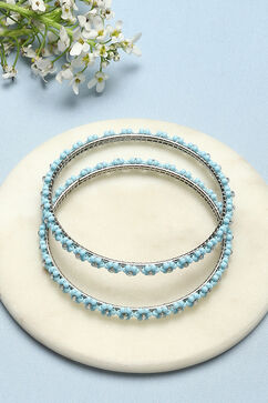 Light Blue & Silver Metal And Beads Bangles image number 0