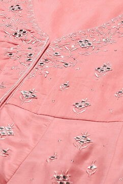 Pink Cotton Mirror work Anarkali Lehenga Set image number 1