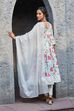 Off-White Cotton Floral Anarkali & Churidar Suit Set image number 4