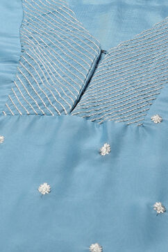 Powder Blue Polyester Straight Kurta Salwar Suit Set image number 1