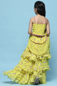 Lime Yellow Lehenga with Strappy Blouse & Cascade Dupatta image number 5