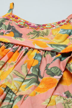 Yellow Printed Strappy Cotton Tiered Dress image number 1