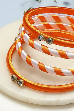 Orange & White Plastic-Thread Bangles image number 1