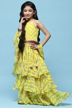 Lime Yellow Lehenga with Strappy Blouse & Cascade Dupatta image number 4