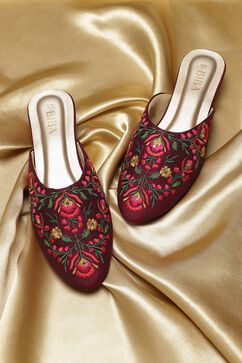 Magenta Embroidered Mules image number 0