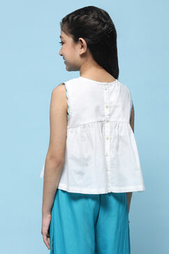 White Cotton Top With Contrast Colored Embroidery  image number 3