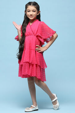 Pink Chiffon Dobby Tiered Dress image number 2