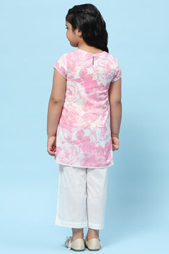 Pink Floral Printed Cambric Kurta White Straight Palazzo  image number 4