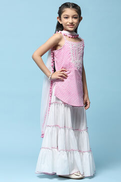 Pink Lehriya Cotton Kurta With Sharara & Net Dupatta image number 6