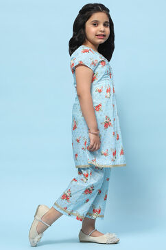 Blue Foile Print Cotton Kurta With Palazzo image number 5