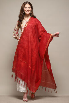 Red Cotton Blend Yarn dyed Dupatta image number 2