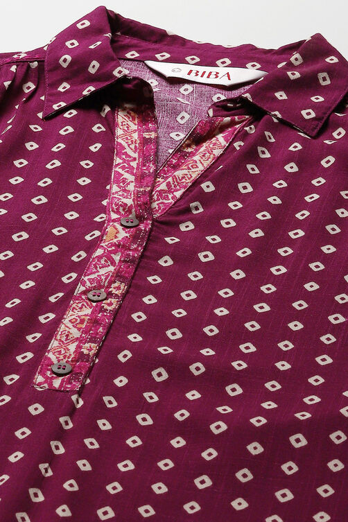 Pink & Purple LIVA Straight Printed Shirt image number 1