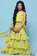 Lime Yellow Lehenga with Strappy Blouse & Cascade Dupatta