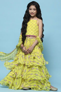 Lime Yellow Lehenga with Strappy Blouse & Cascade Dupatta image number 0