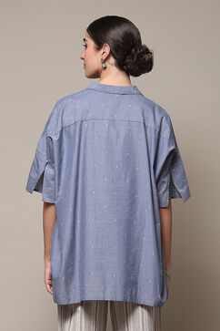 Chambery Blue Cotton Straight Printed Top image number 4
