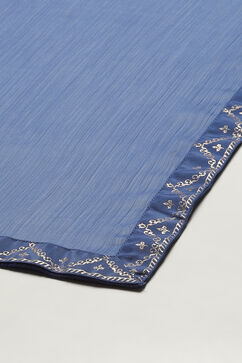 Blue Art Silk Straight Kurta Regular Pant Suit Set image number 3