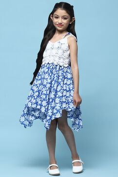 Blue & White Cotton Printed Handkerchief Fem Dress image number 0