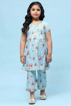 Blue Foile Print Cotton Kurta With Palazzo image number 6