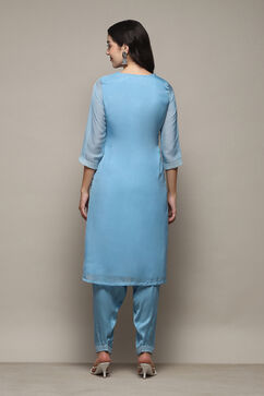 Powder Blue Polyester Straight Kurta Salwar Suit Set image number 5