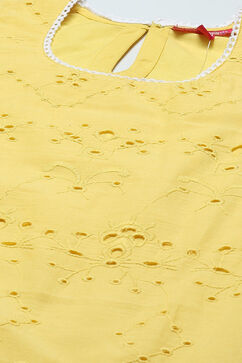 Yellow Schiffli Cotton Kurta & Cropped Palazzo image number 1