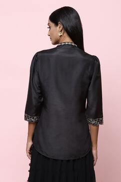 Black Straight Art Silk Shirt Embroidered Kurti image number 5
