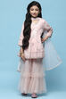 Pink Embroidered Georgette Peplum Sharara Suit Set image number 7