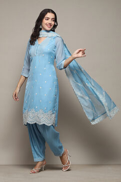 Powder Blue Polyester Straight Kurta Salwar Suit Set image number 4