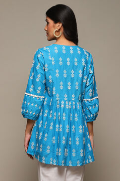 Blue Cotton Embroidered Kurti image number 4