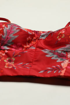 Red Floral Printed Flared Lehenga Set with Jacket image number 2