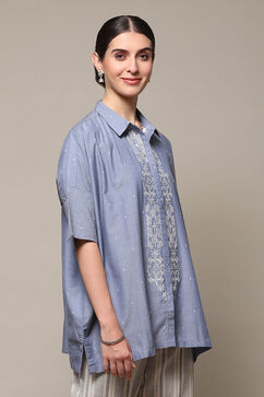 Chambery Blue Cotton Straight Printed Top image number 3