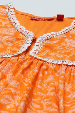 Orange Cotton Printed Flared Kurta White Palazzo & Dupatta image number 1